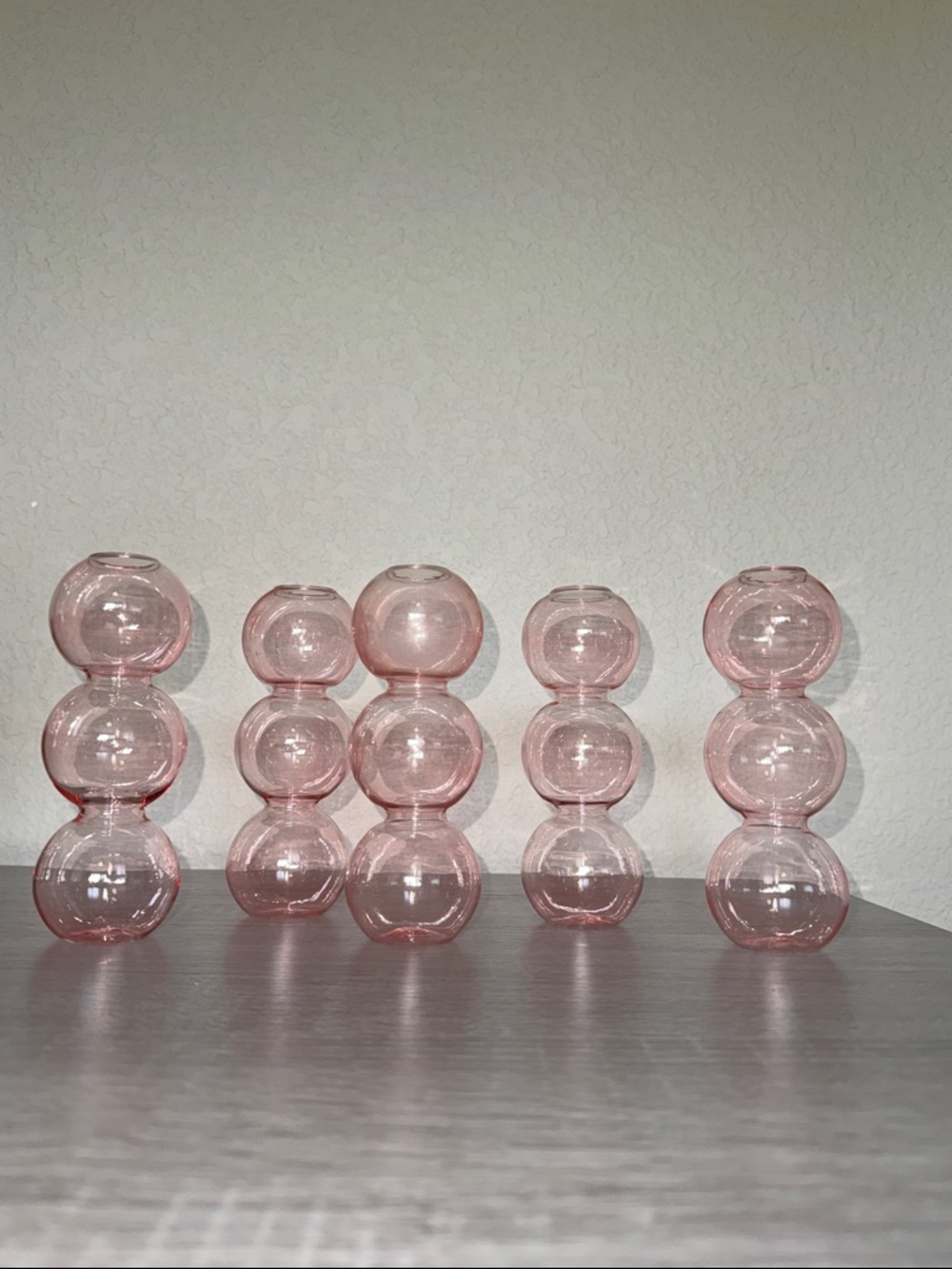 Pink 3-Bubble Glass Vases - Set of 5
